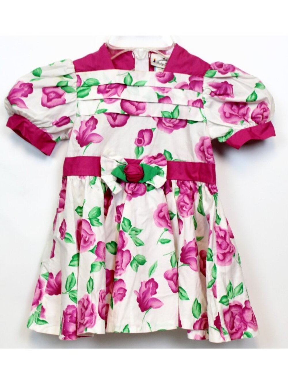 VTG Baby Togs Pink Roses Floral Dress sz 3T Bow White Zip up Spring Retro Specia